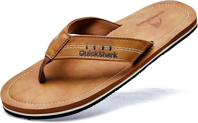 Quickshark Mens Flip Flops Leather Thong Sandals Arch Support Beach Used Size 9