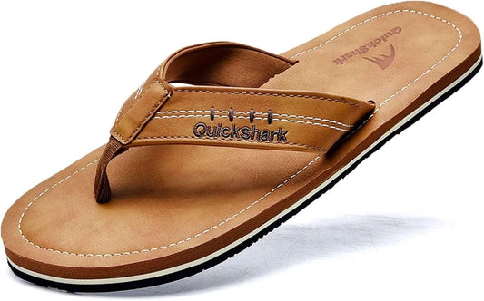 Quickshark Mens Flip Flops Leather Thong Sandals Arch Support Beach Used Size 9