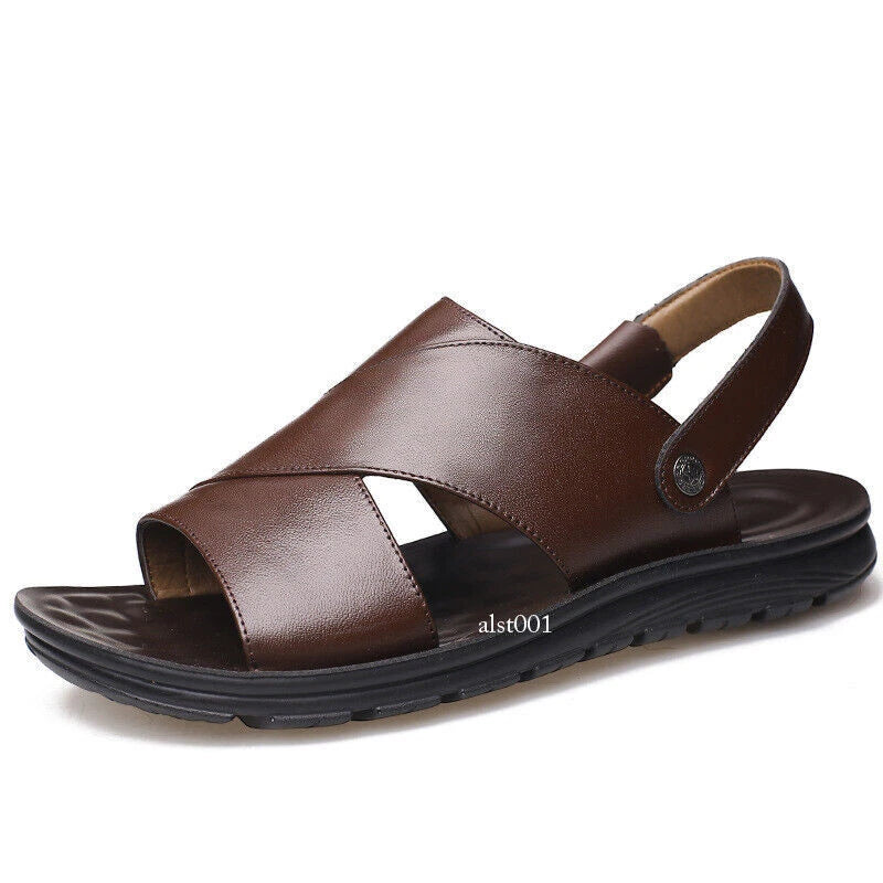 Summer Mens Slippers Slip-On Sandals Casual Pu Leather Shoes New Open Toe Beach
