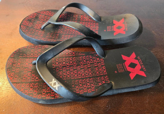 Mens DOS EQUIS Beer Flip Flops Beach Casual Slipper Size 10 Red & Black