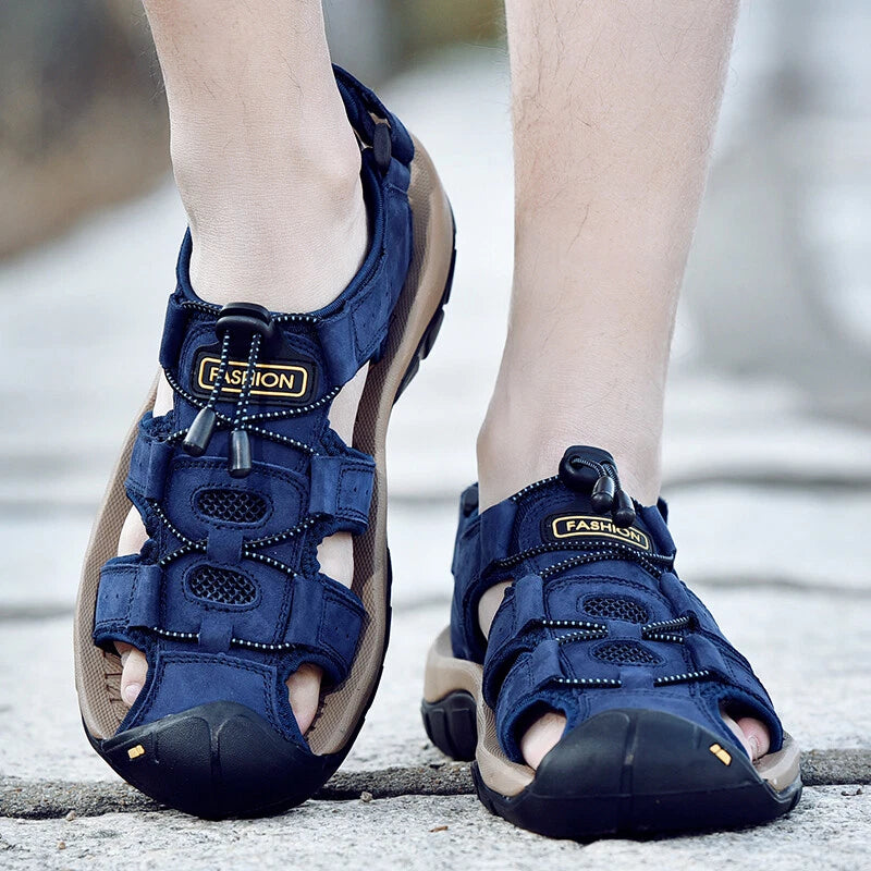 Genuine Leather Mens Casual Sandals Summer Outdoor Beach Roman Walking Slippers