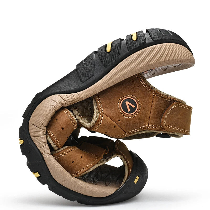 Genuine Leather Mens Casual Sandals Summer Outdoor Beach Roman Walking Slippers